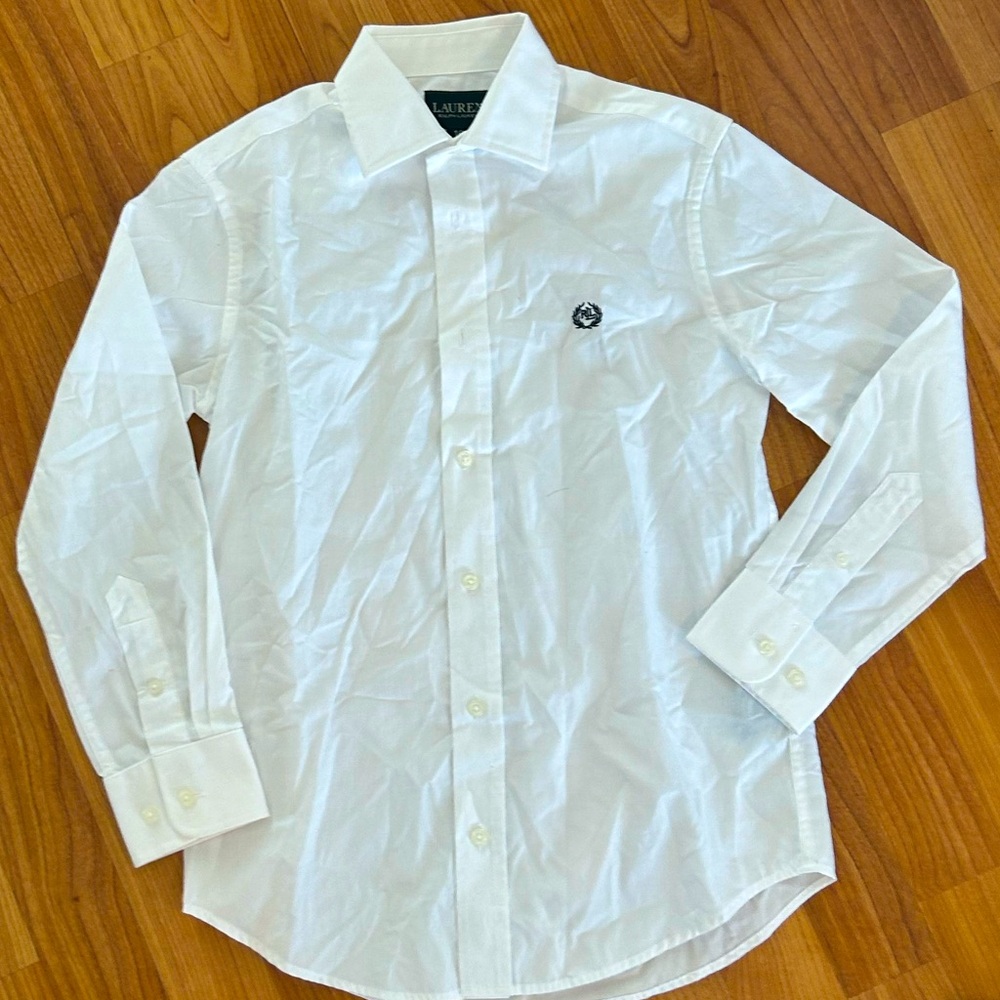 Lauren Ralph Lauren kids white button down collared shirt with emblem boys 10
